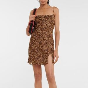 Staud Bellamy Mini Leopard Print Mini Dress SMALL Boho Nymph Romantic Soft Girl